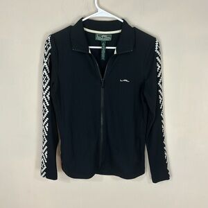 LRL Lauren Active Black Full Zip Jacket with White Southwestern Embroidered